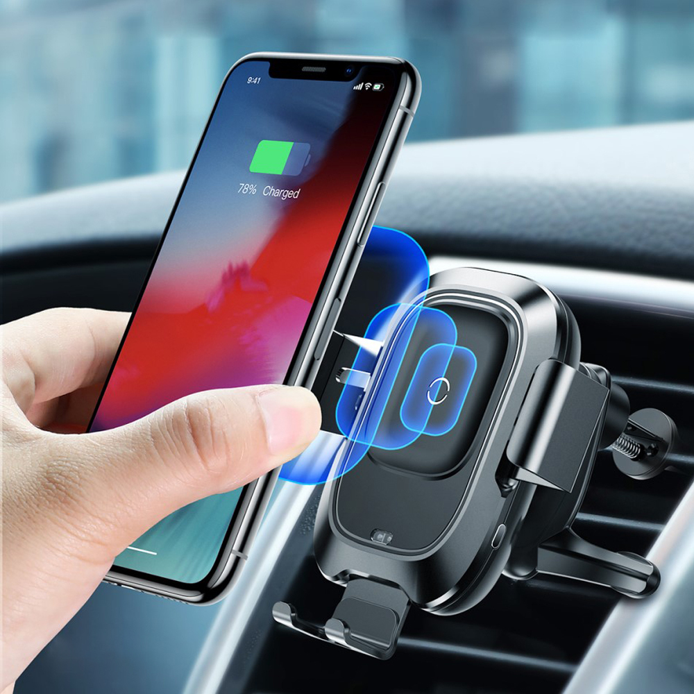 Intempo EE5984BLKSTKEU7 Wireless Air Vent Car Phone Holder and Charger Compatible to All QI Devices Adjustable Head Maximum Phone Size 8.5 cm 5 W 